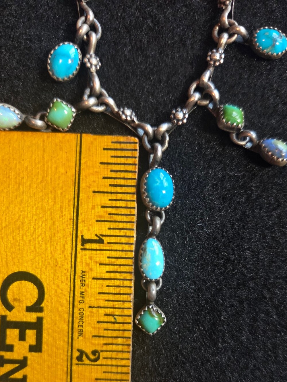 Navajo Brenda Jimenez Turquoise Opal Sterling Drop Pendant Necklace - Picture 6 of 8